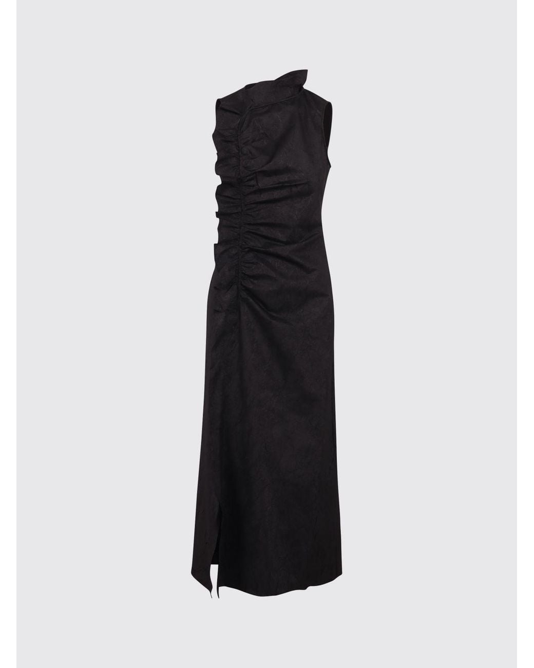 Ulla Johnson Black Crêpe Sheath Midi Dress With Ruffles And Front Slit