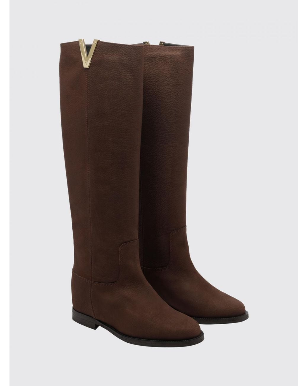 Via Roma 15 Brown Suede Knee-High Boots With Internal Wedge