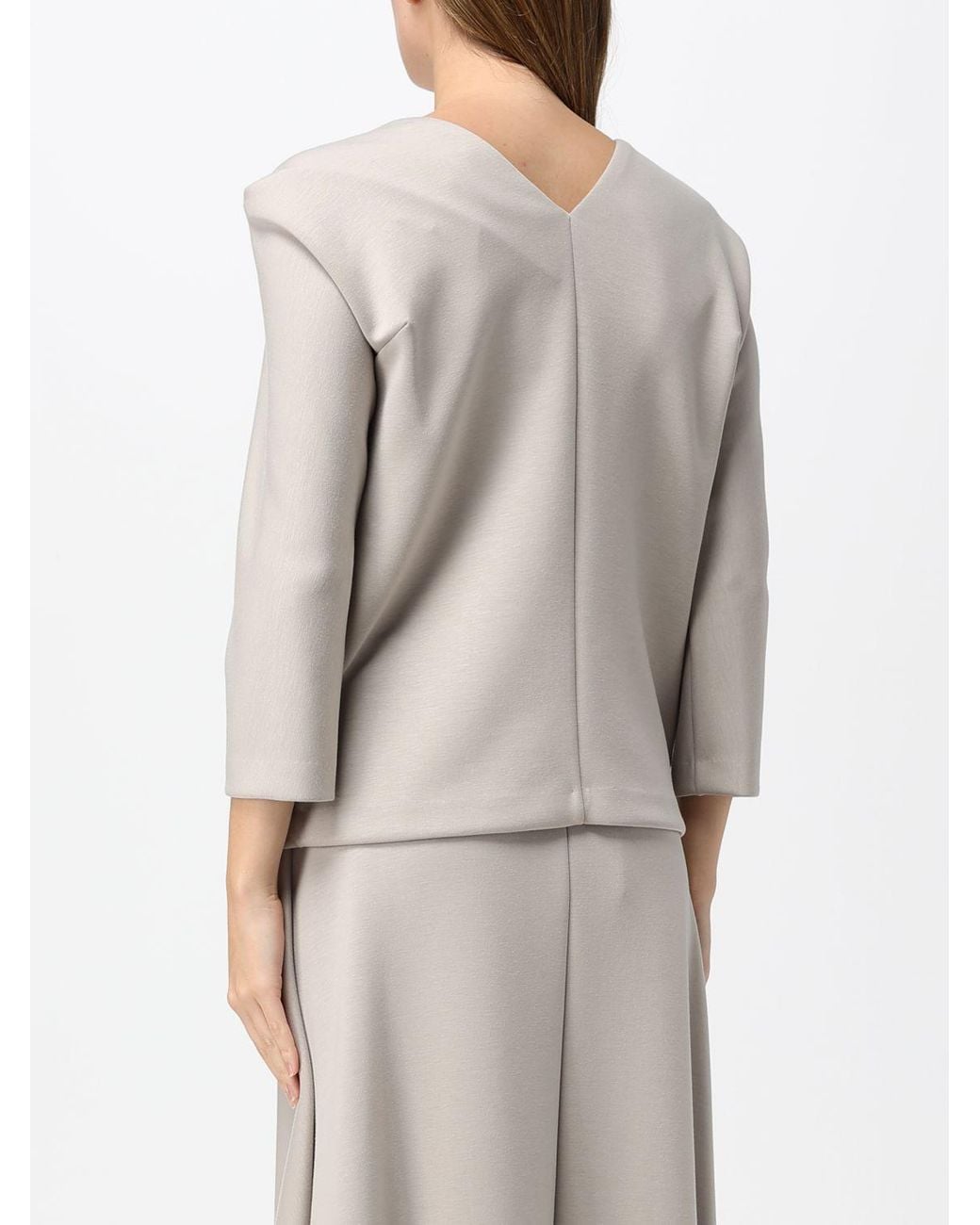 MEIMEIJ Gray Long-Sleeved Crêpe Top With A Square Neckline