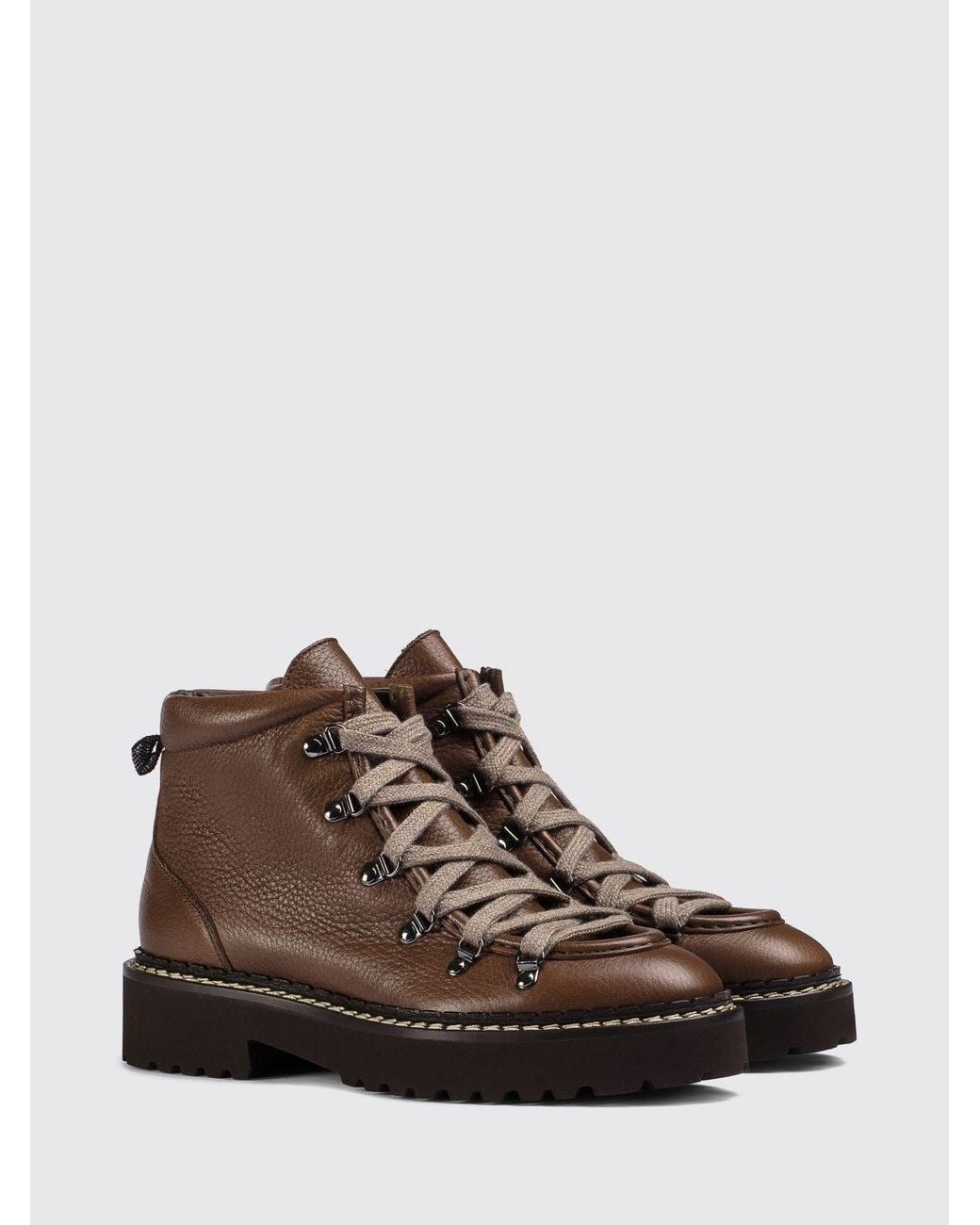 Doucal's Brown Lace-Up Deerskin Combat Boots With Lug Sole