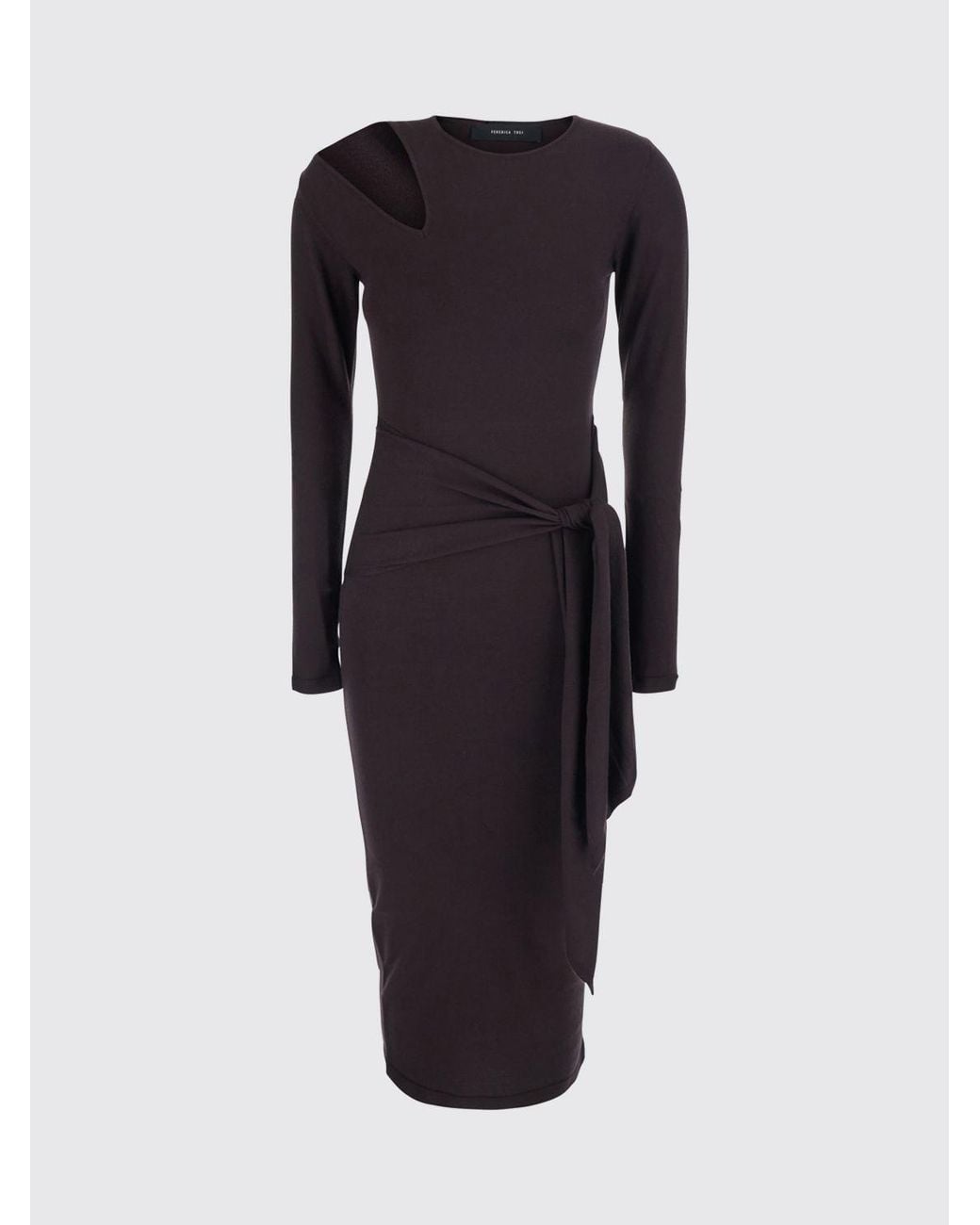 FEDERICA TOSI Purple Asymmetrical Long-Sleeved Jersey Midi Dress With Cut-Outs