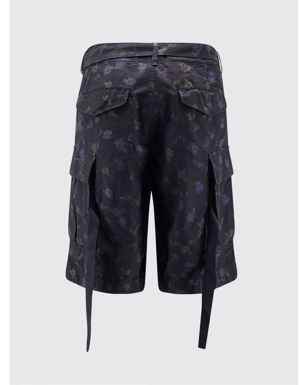 Sacai Black Floral Print Cotton Cargo Shorts for men