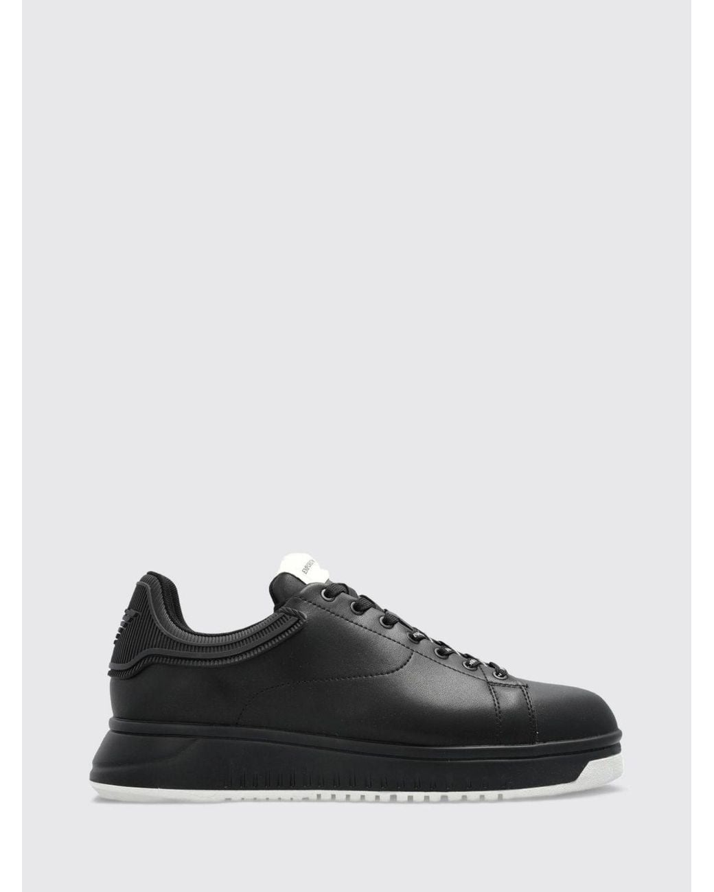 Emporio Armani Black Low Top Bovine Leather Sneakers With Applied Logo for men