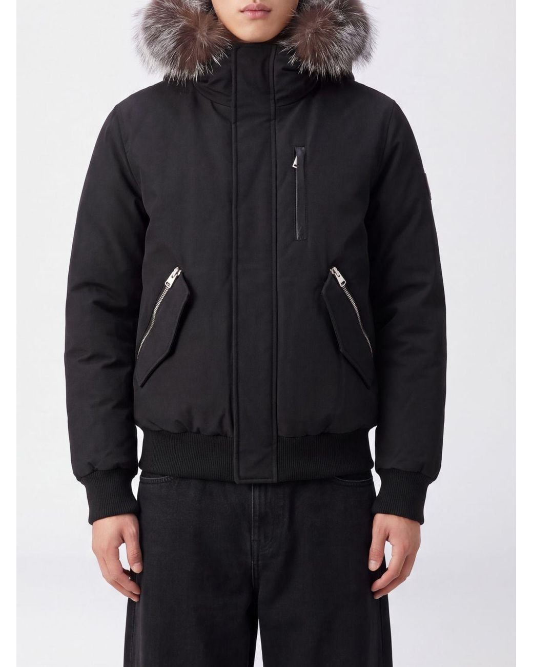 Mackage Black Short Padded Down Jacket With Shearling-Trimmed Hood for men
