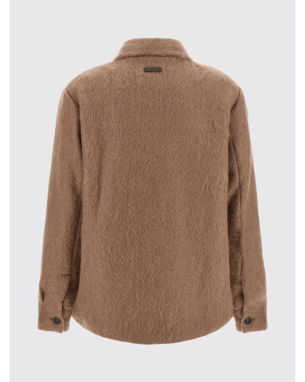 Peserico Brown Virgin Wool Blend Shirt Jacket With Patch Pockets And A Curved Hem