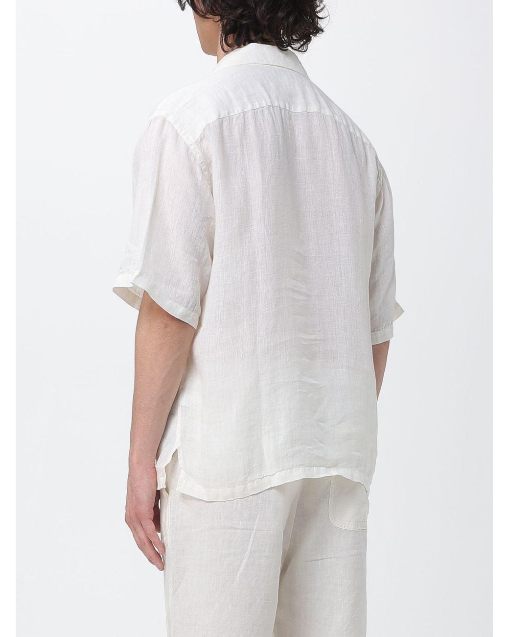 120% Lino White Casual Linen Shirt for men