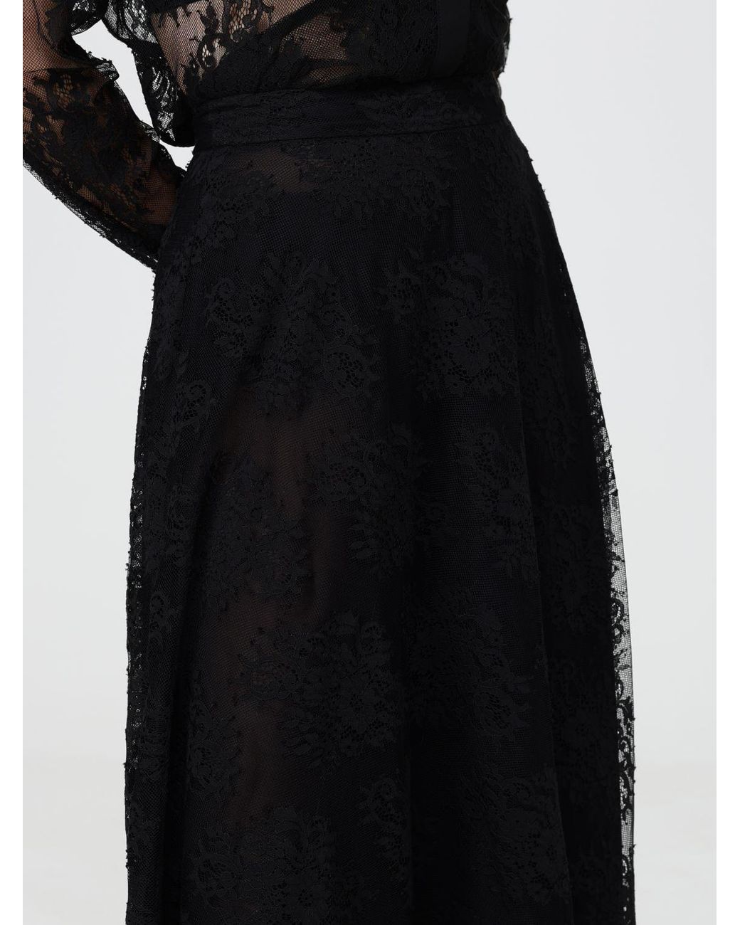 Hanita Black High-Waisted A-Line Long Lace Skirt With Concealed Closure