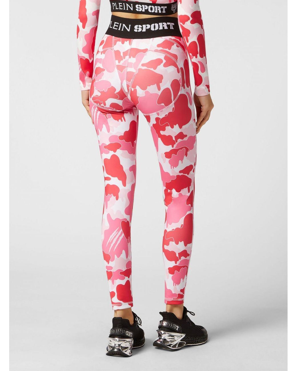 Philipp Plein Red High-Waisted Camouflage Print Leggings