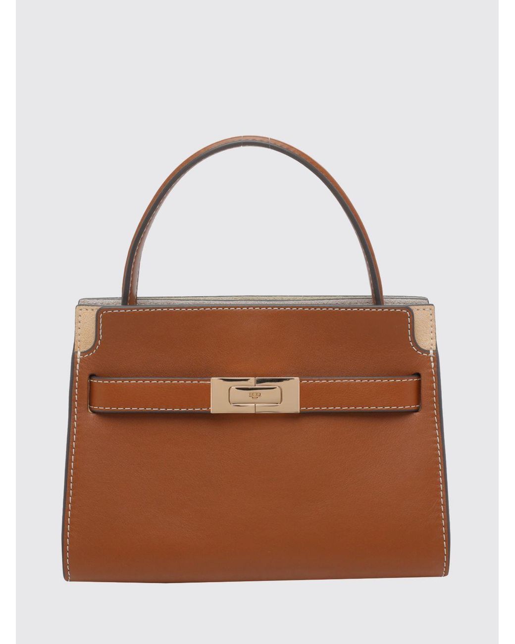 Tory Burch Brown Lee Radziwill Smooth Calfskin Mini Top Handle Bag