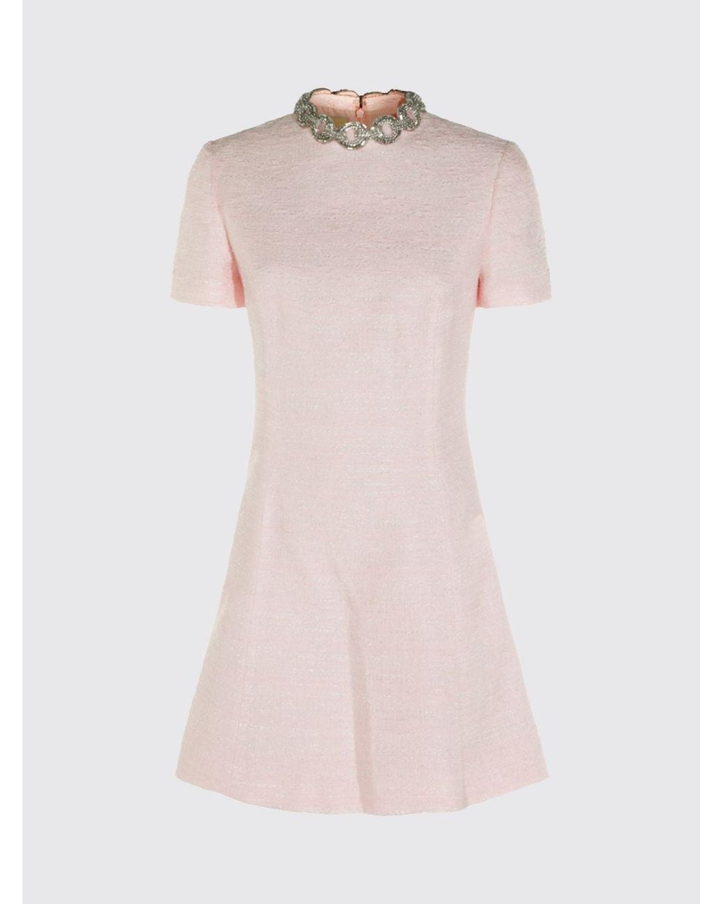 Valentino Garavani White A-Line Tweed Mini Dress With Rhinestone Embellishment