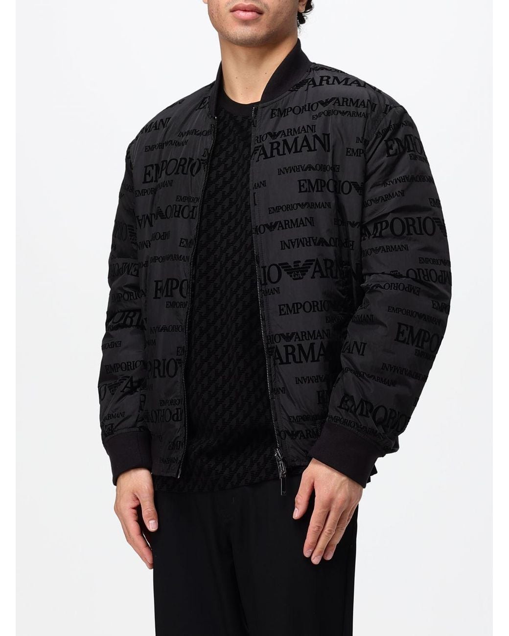 Emporio Armani Black Padded Nylon Bomber Jacket With A Bomber Collar And Zip Closure for men