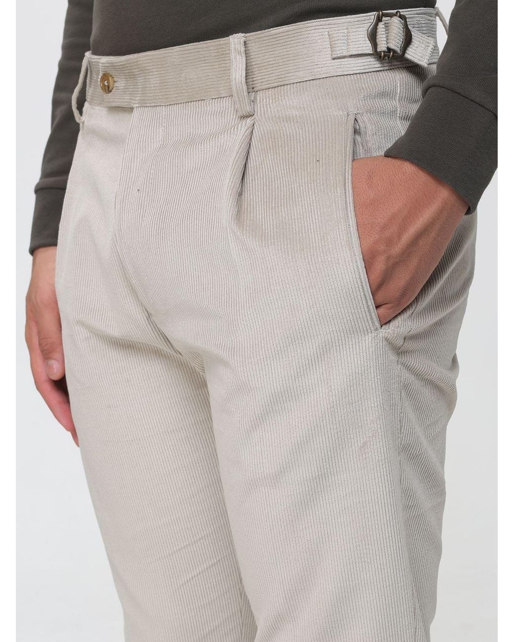 Berwich Gray Slim Fit Pleated Corduroy Chinos for men