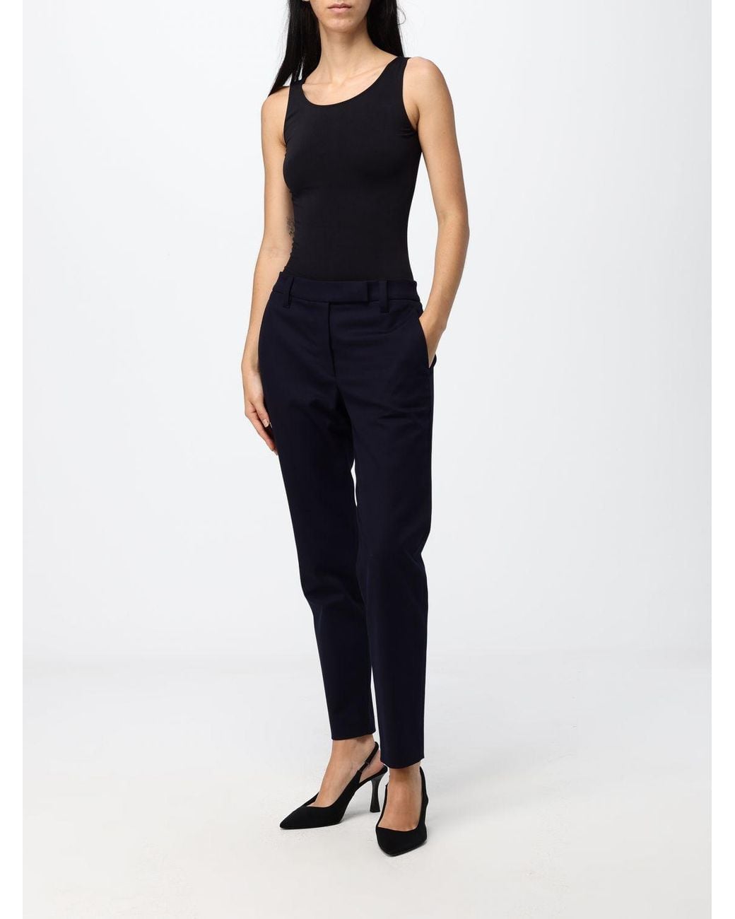 Brunello Cucinelli Blue Skinny Stretch Cotton Trousers With Off-Center Closure