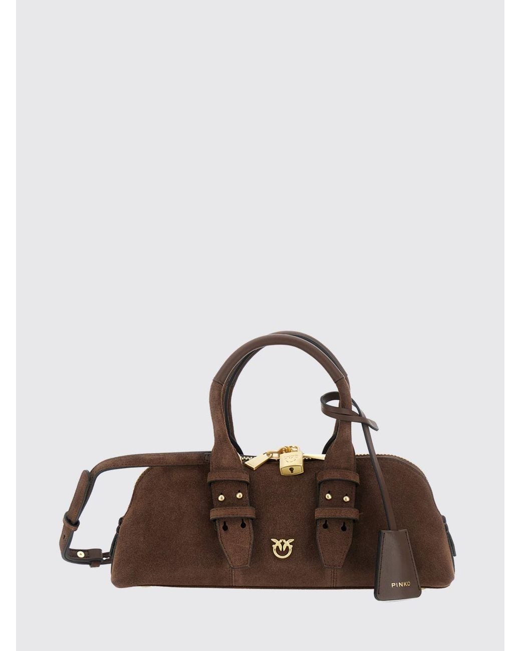 Pinko Brown Escape Suede Leather Handbag With Love Birds Logo