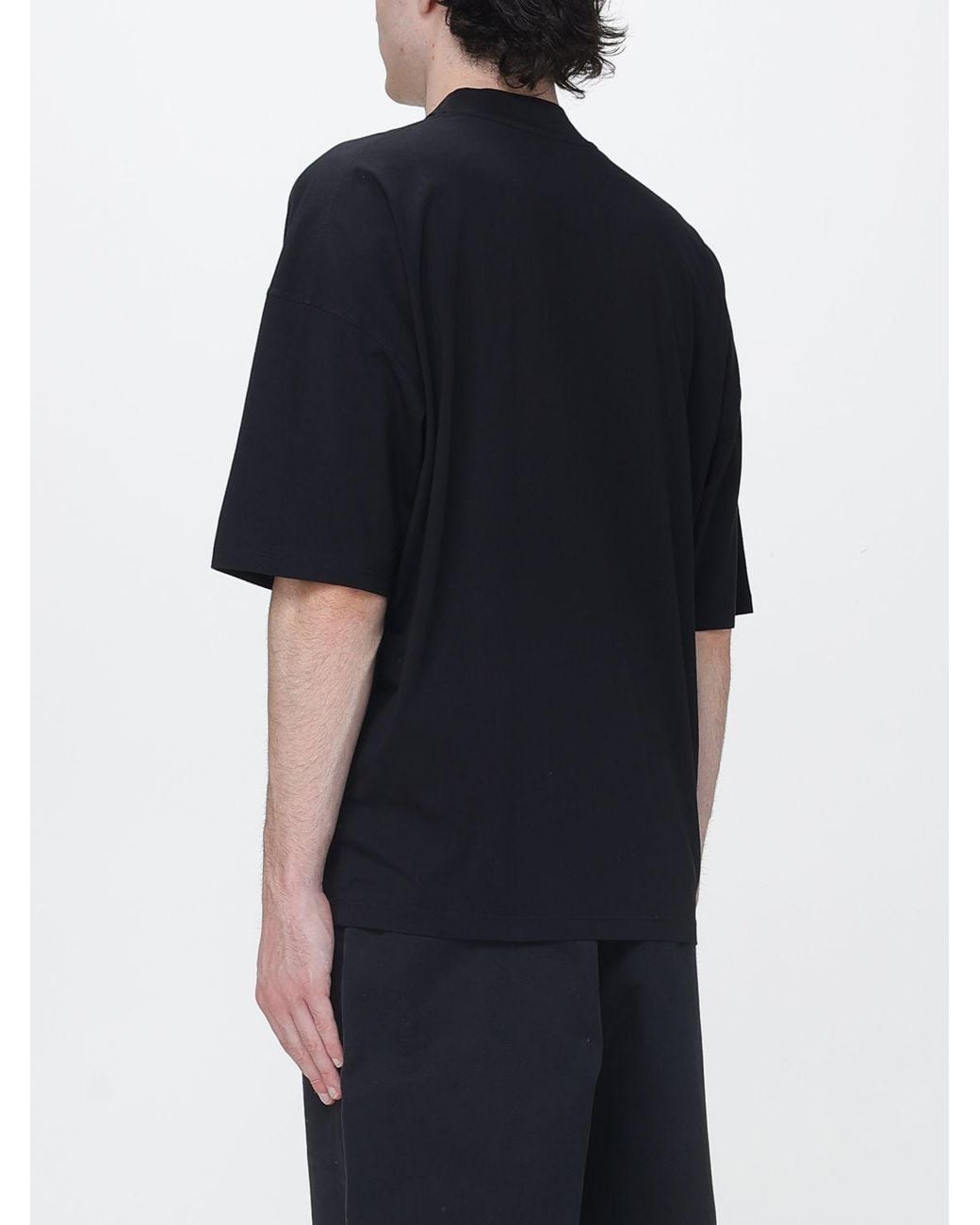 Jil Sander Black Cotton T-Shirt With Mock Neck And Dropped Shoulders for men