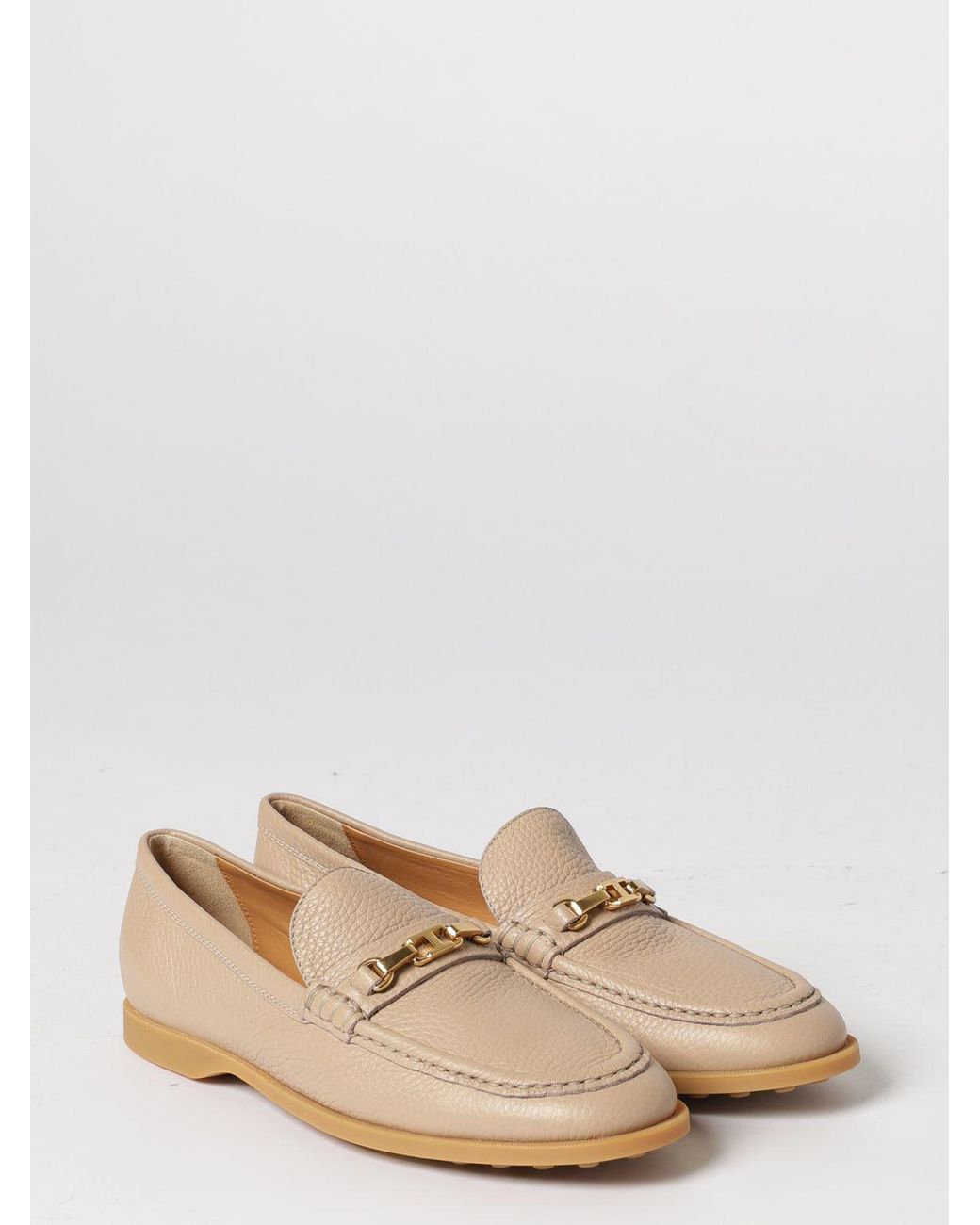 Tod's Natural Hammered Leather Loafers