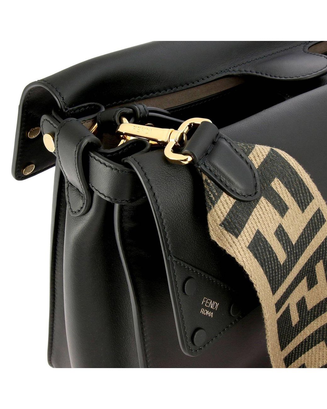Fendi Regular Tote Bag In Smooth Leather With Ff Shoulder Strap in Black |  Lyst