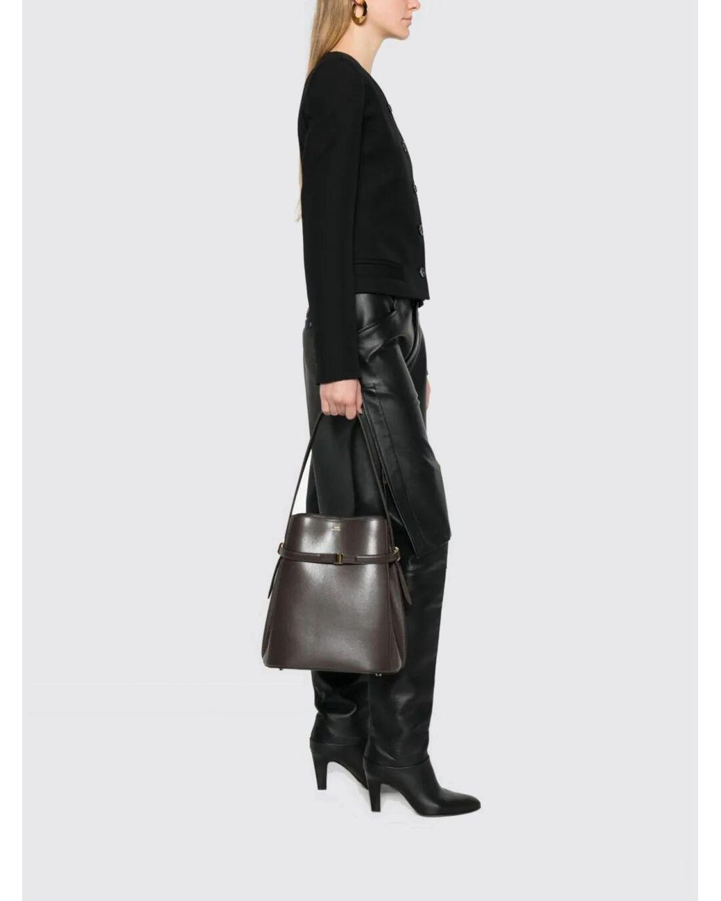 Totême Black Leather Bucket Bag