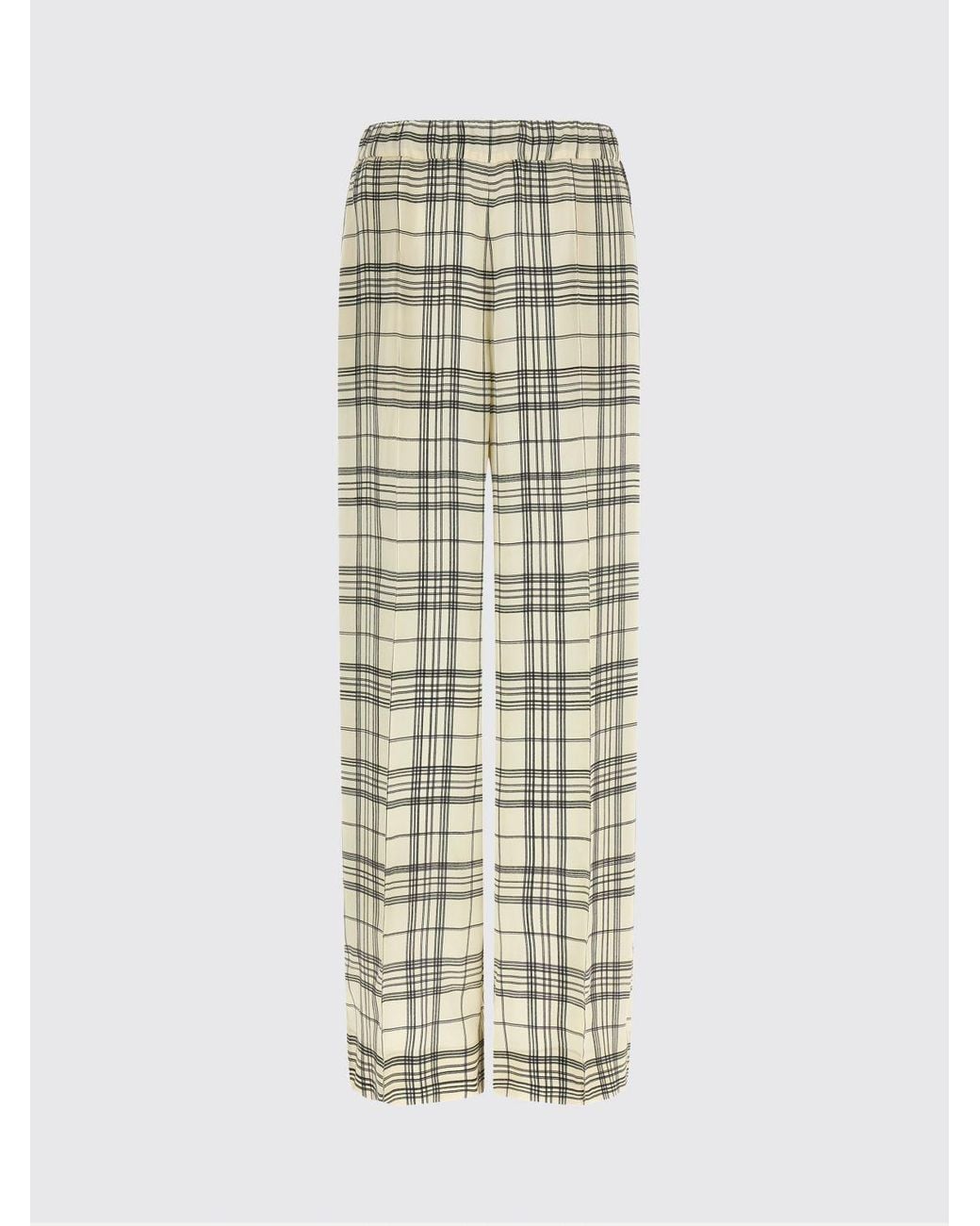 Jil Sander Natural High-Waisted Check Print Wide-Leg Viscose Trousers