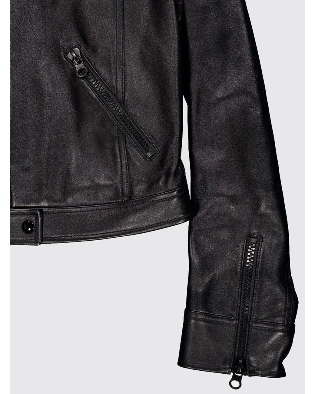 Courreges Black CourrÈ Ges Cropped Smooth Lambskin Biker Jacket With Monogram Logo