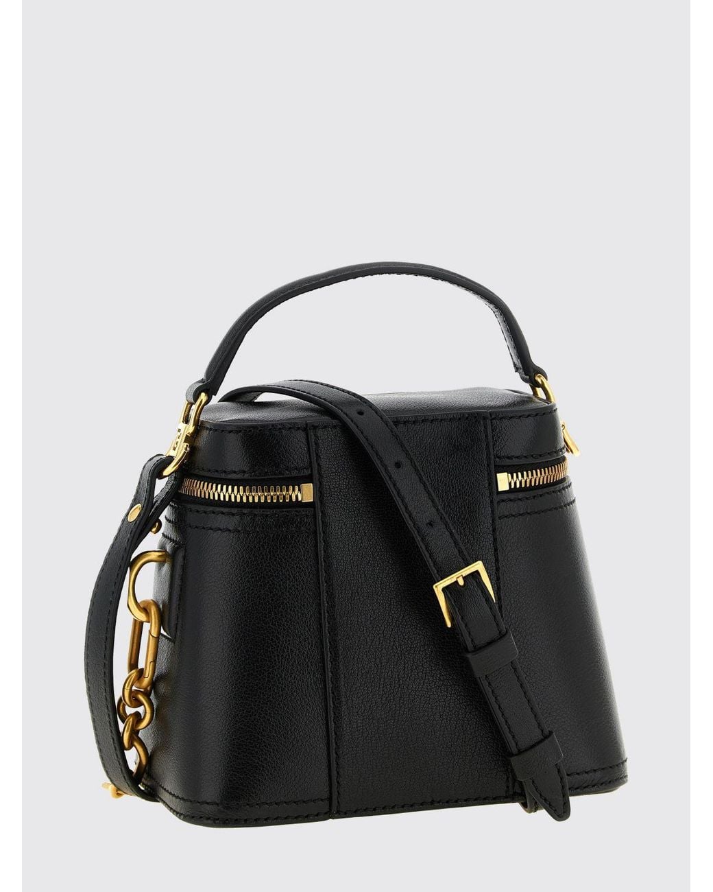 Balmain Black Mini Calfskin Leather Handbag With Embroidered Pb Monogram