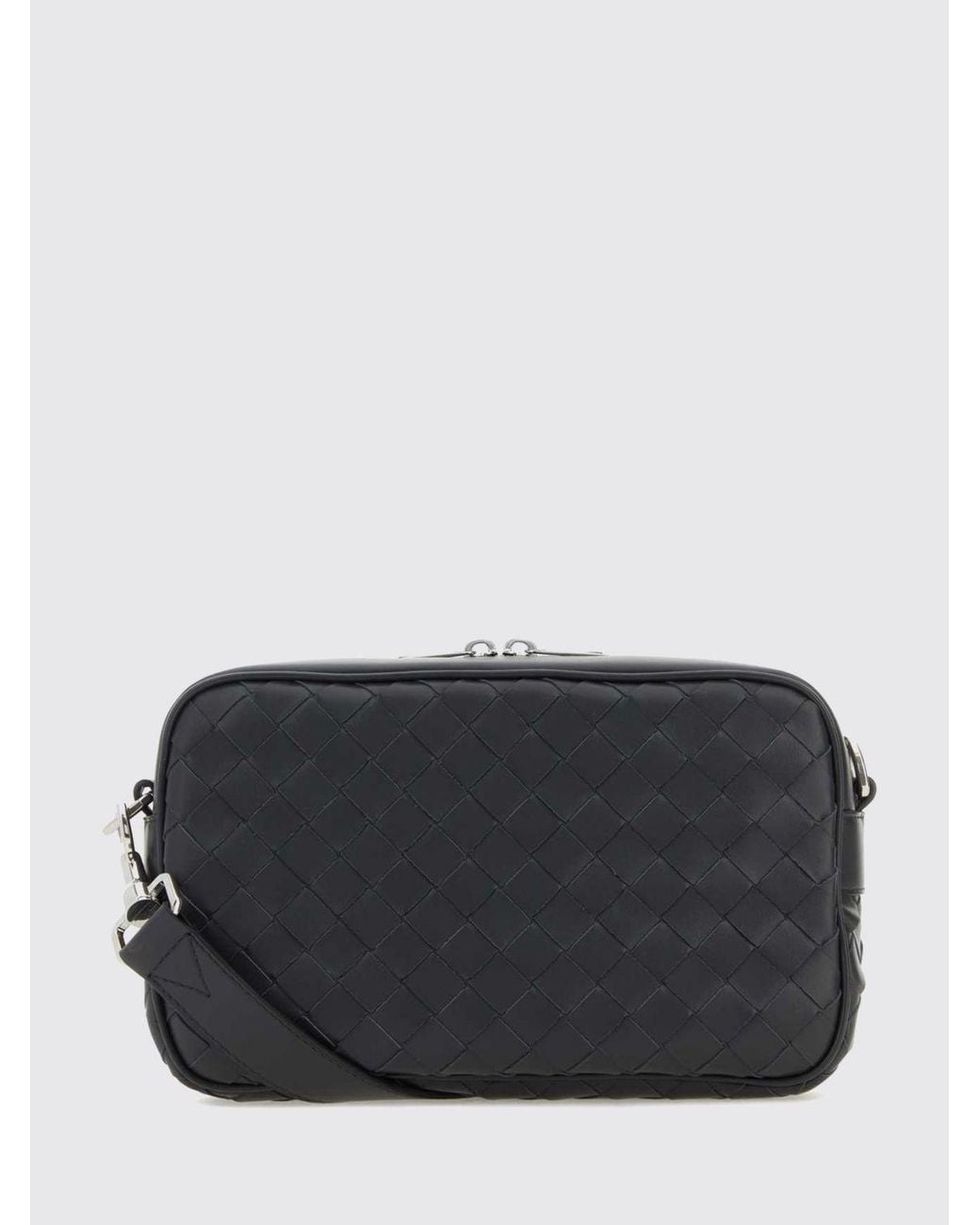 Bottega Veneta Black Intrecciato Woven Calfskin Leather Camera Bag for men