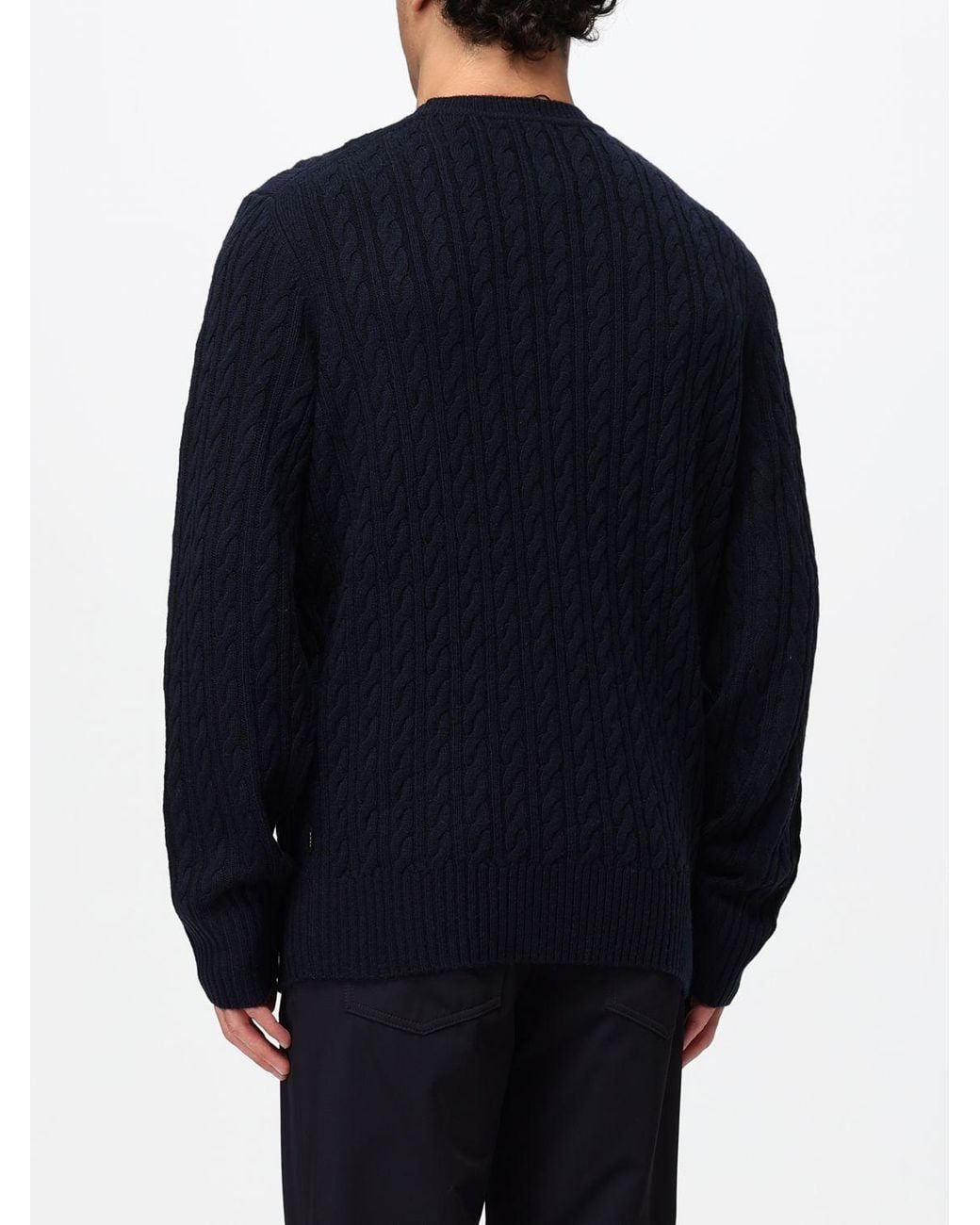 HUGO Blue Wool And Cashmere Blend Crew-Neck Jumper With Ribbed Hems for men