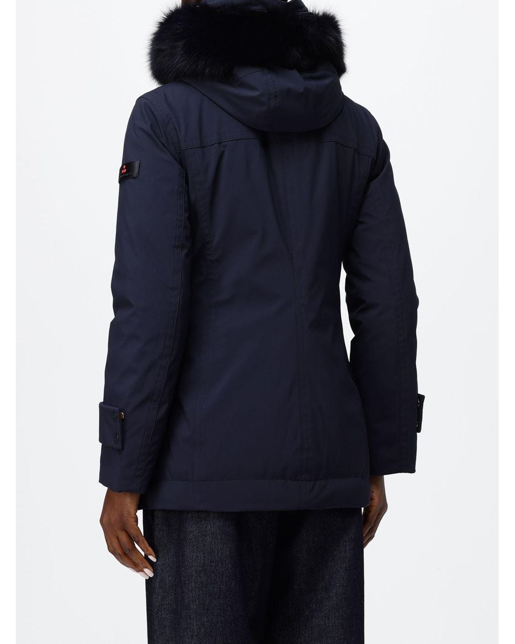 Peuterey Blue Knee-Length Polyester Parka With Shearling Hood And Applied Logo