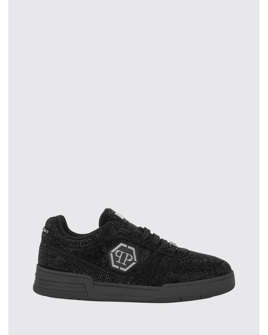 Philipp Plein Black P-Force Leather Sneakers With Monogram And Crystals for men