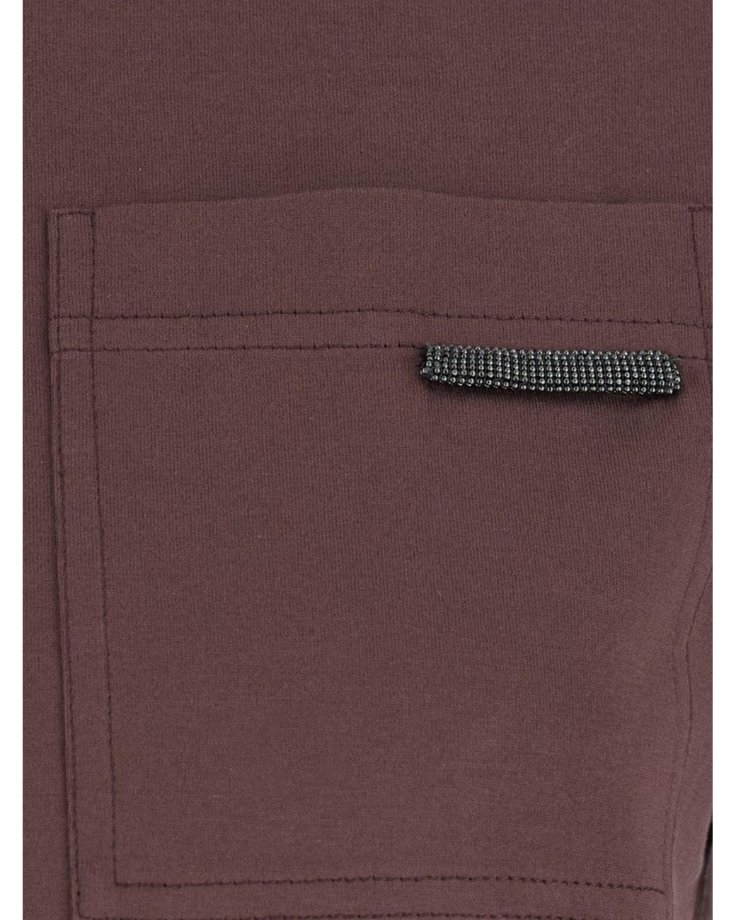 Brunello Cucinelli Purple Polyamide T-Shirt With Patch Pocket And Contrast Logo