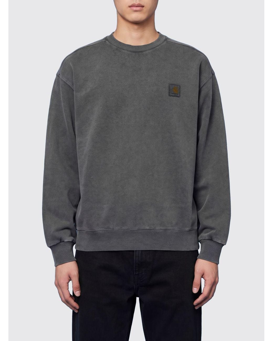 Carhartt Gray Crewneck Cotton Sweatshirt With Contrast Logo for men