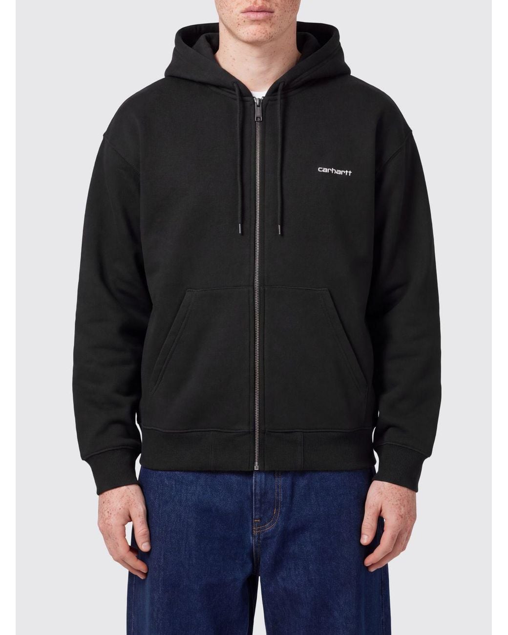 Carhartt Black Cotton-Blend Zip-Up Hoodie With Dropped Shoulders for men