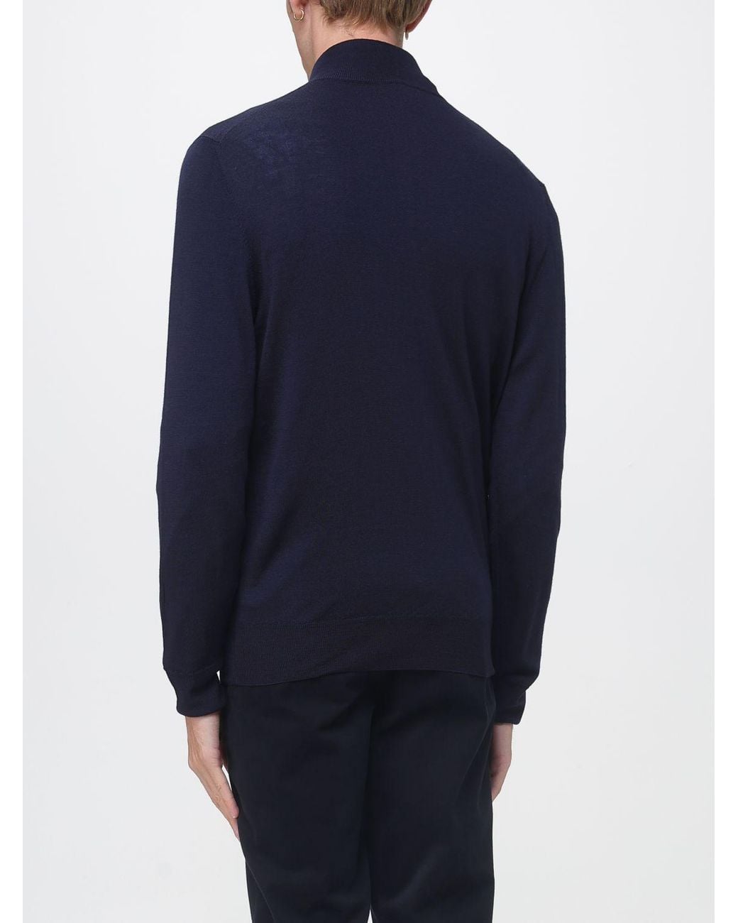 Canali Blue Merino Wool Turtleneck Jumper With Half-Zip Closure for men