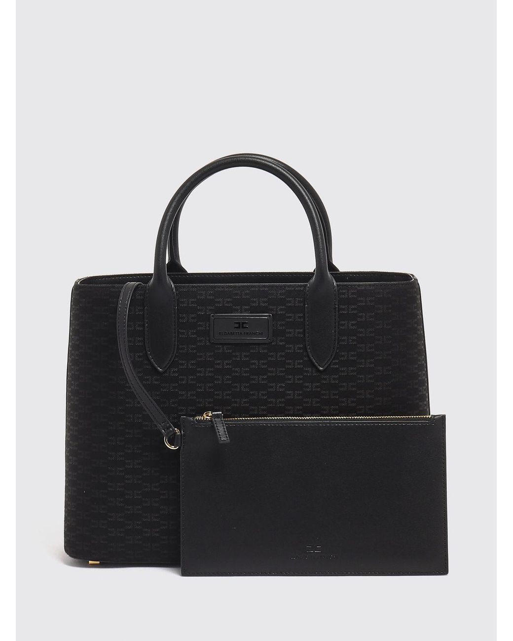 Elisabetta Franchi Black Monogram Jacquard Fabric Handbag With Double Handle