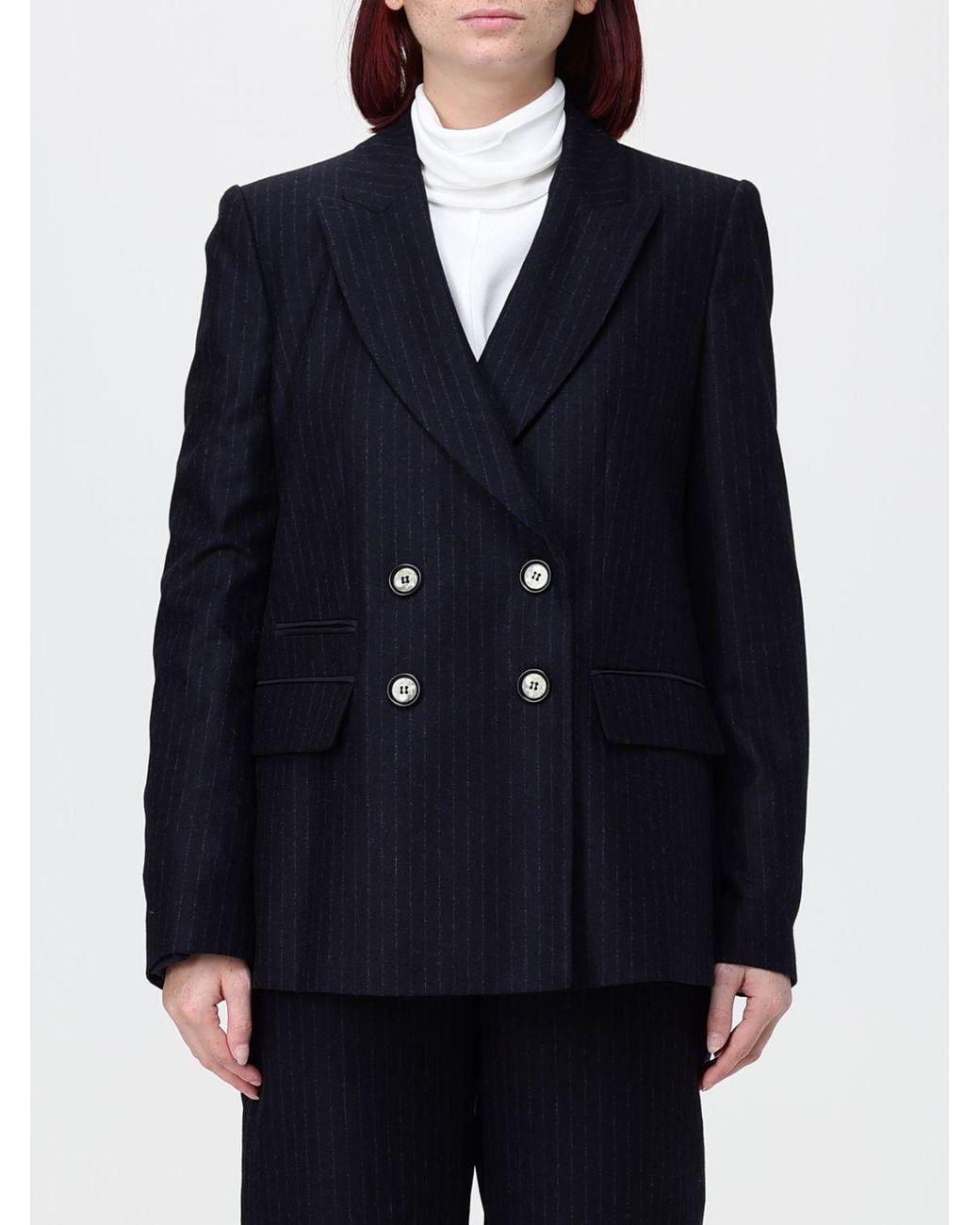 Emporio Armani Blue Pinstripe Double-Breasted Wool Blazer With Peak Lapels