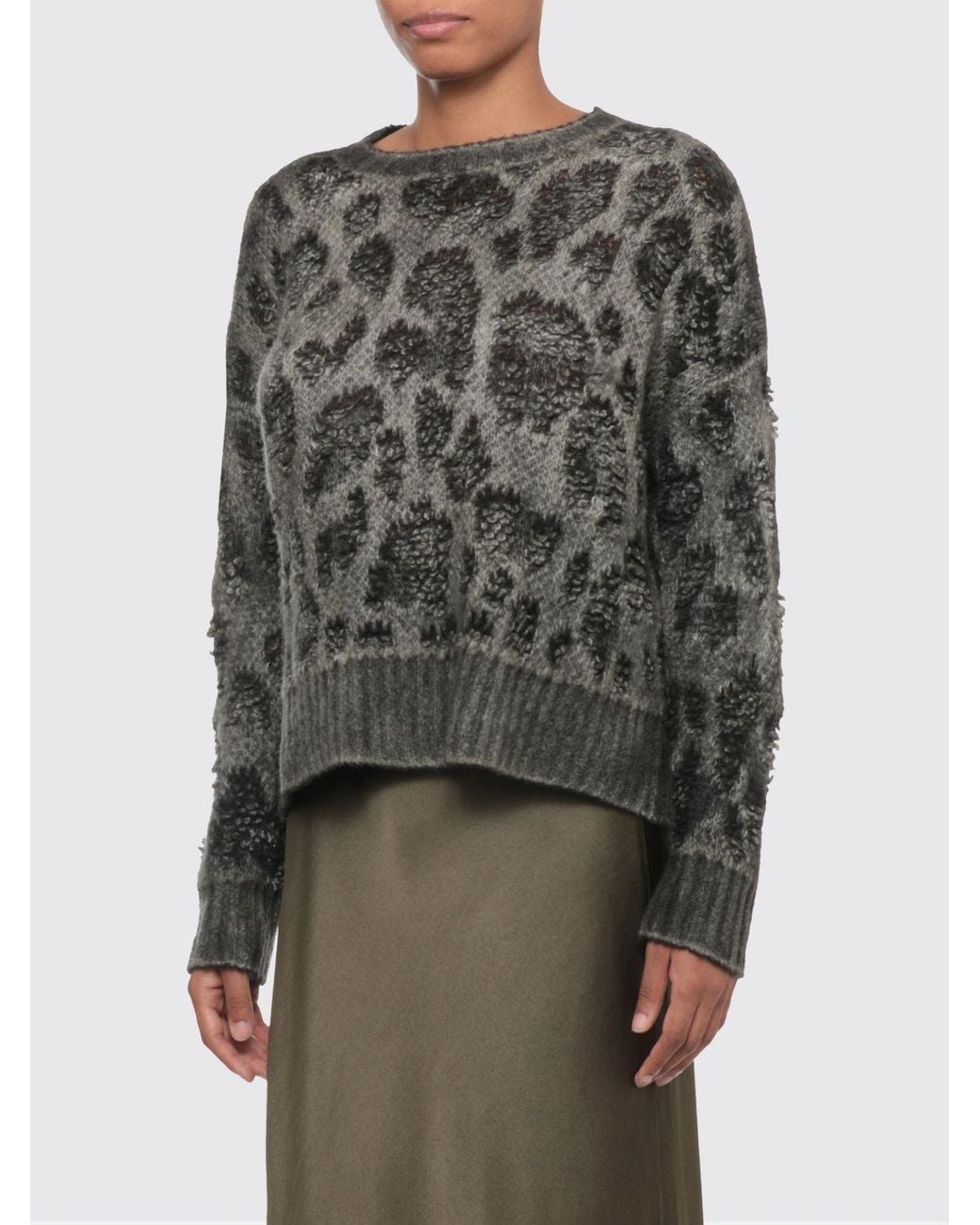 Avant Toi Gray Animal Print Crewneck Sweater