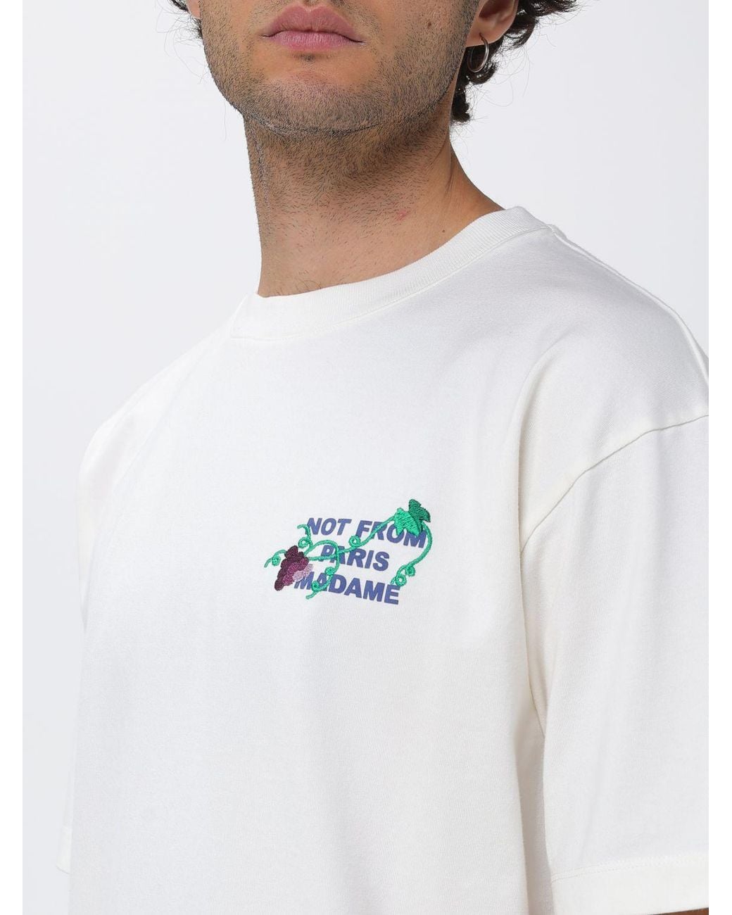 Drole de Monsieur White Slogan Print Cotton T-Shirt With Dropped Shoulders for men
