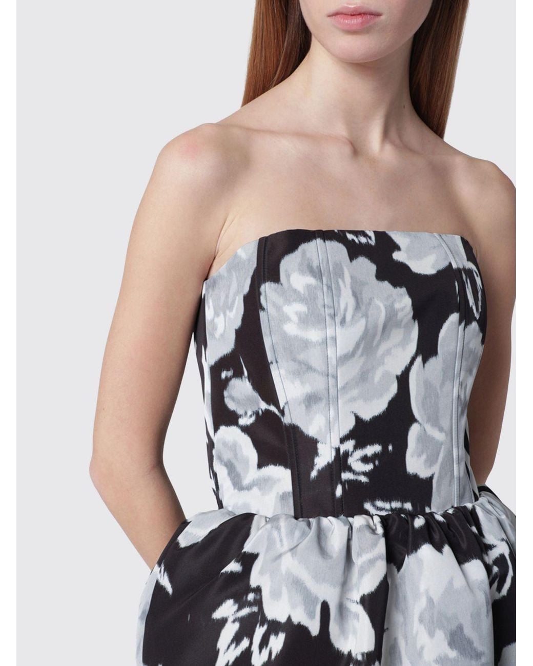 Patou White Floral-Print Viscose Bustier Gown