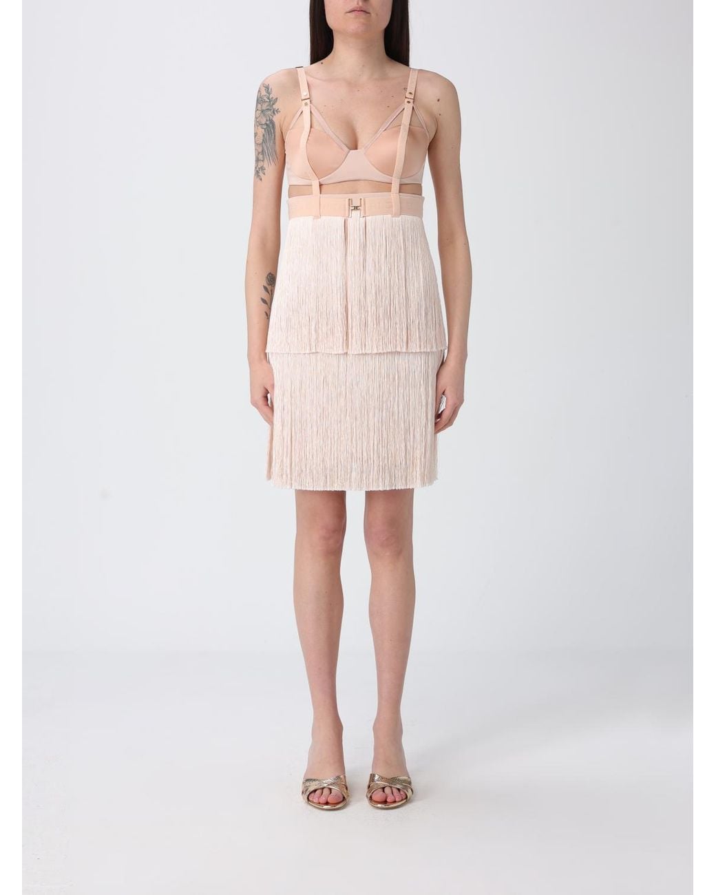 Elisabetta Franchi Pink Light Crepe And Satin Bustier Dress