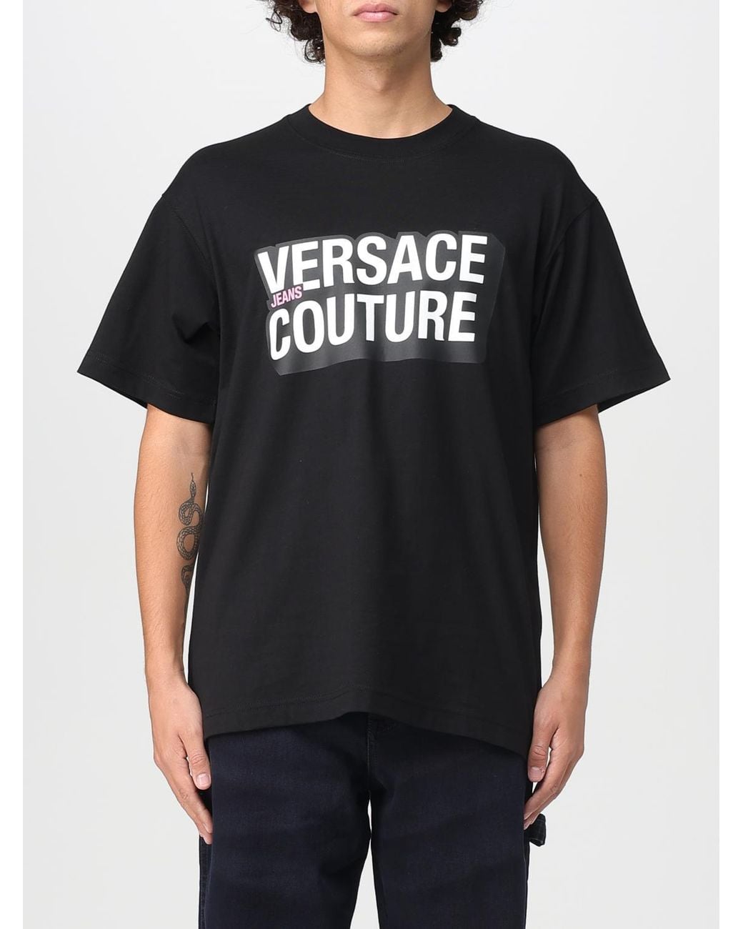 Versace Jeans Couture Black Logo-Print T-Shirt for men