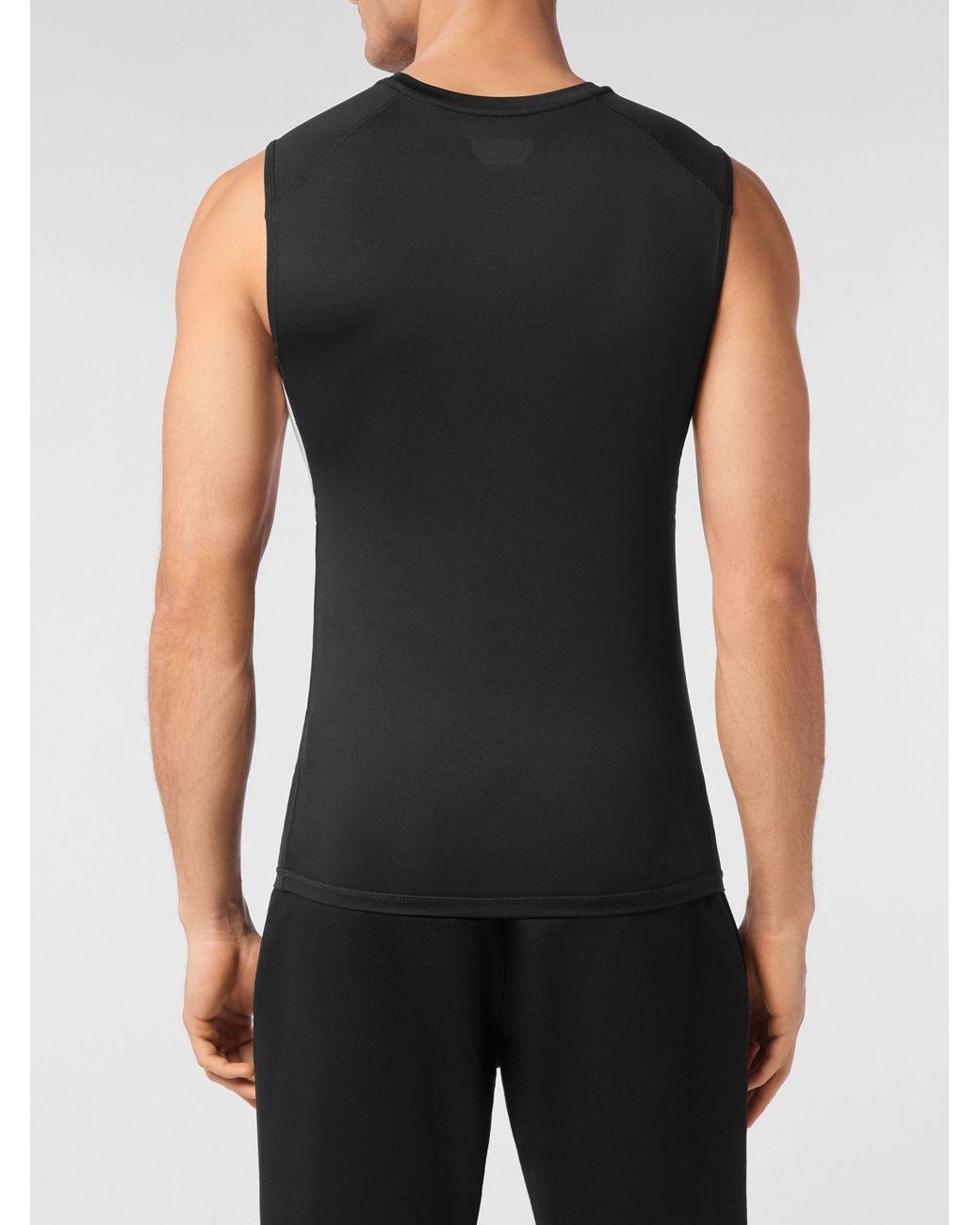 Philipp Plein Black Slim Fit Cotton Tank Top With Contrast Logo for men