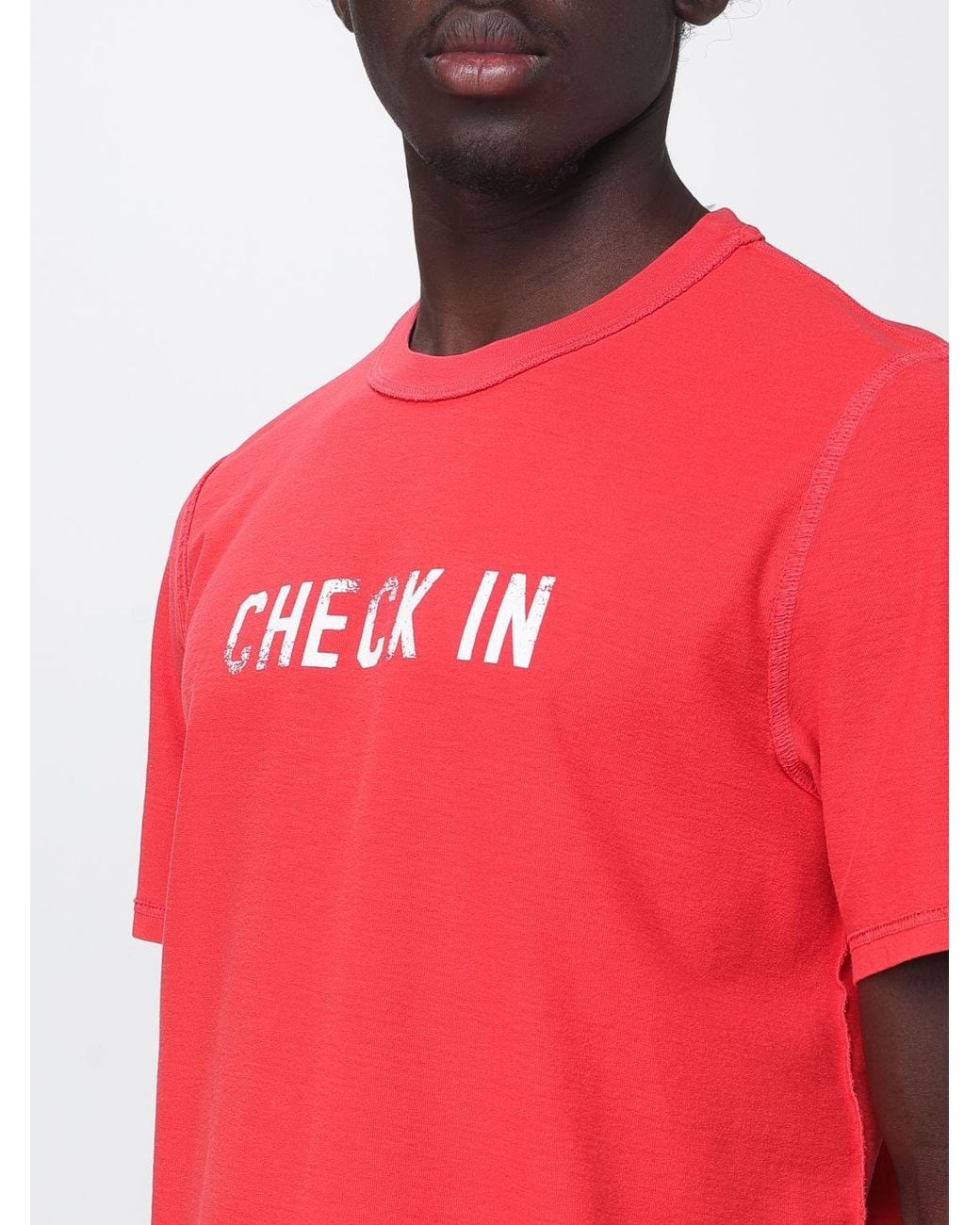 MSGM Red Slogan Print Cotton Crew Neck T-Shirt for men