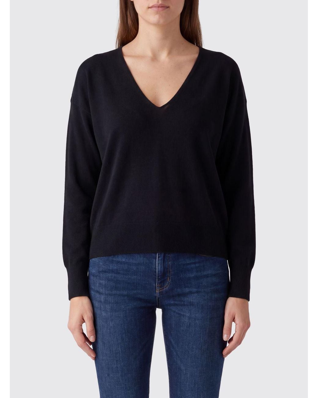 Roberto Collina Blue Merino Wool And Cashmere V-Neck Jumper With Dropped Shoulders
