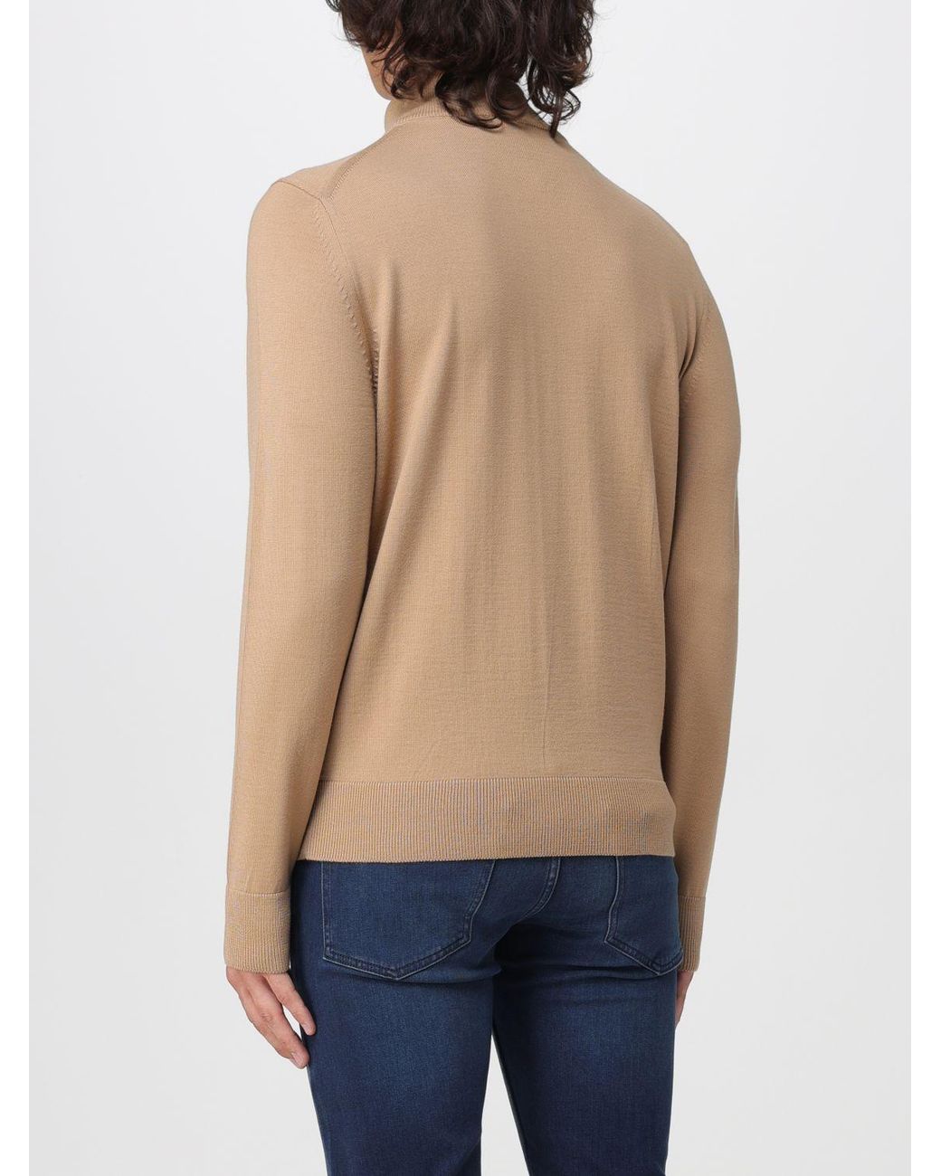 Boss Blue Pure Wool Half-Zip Turtleneck Jumper With Ribbed Hems for men