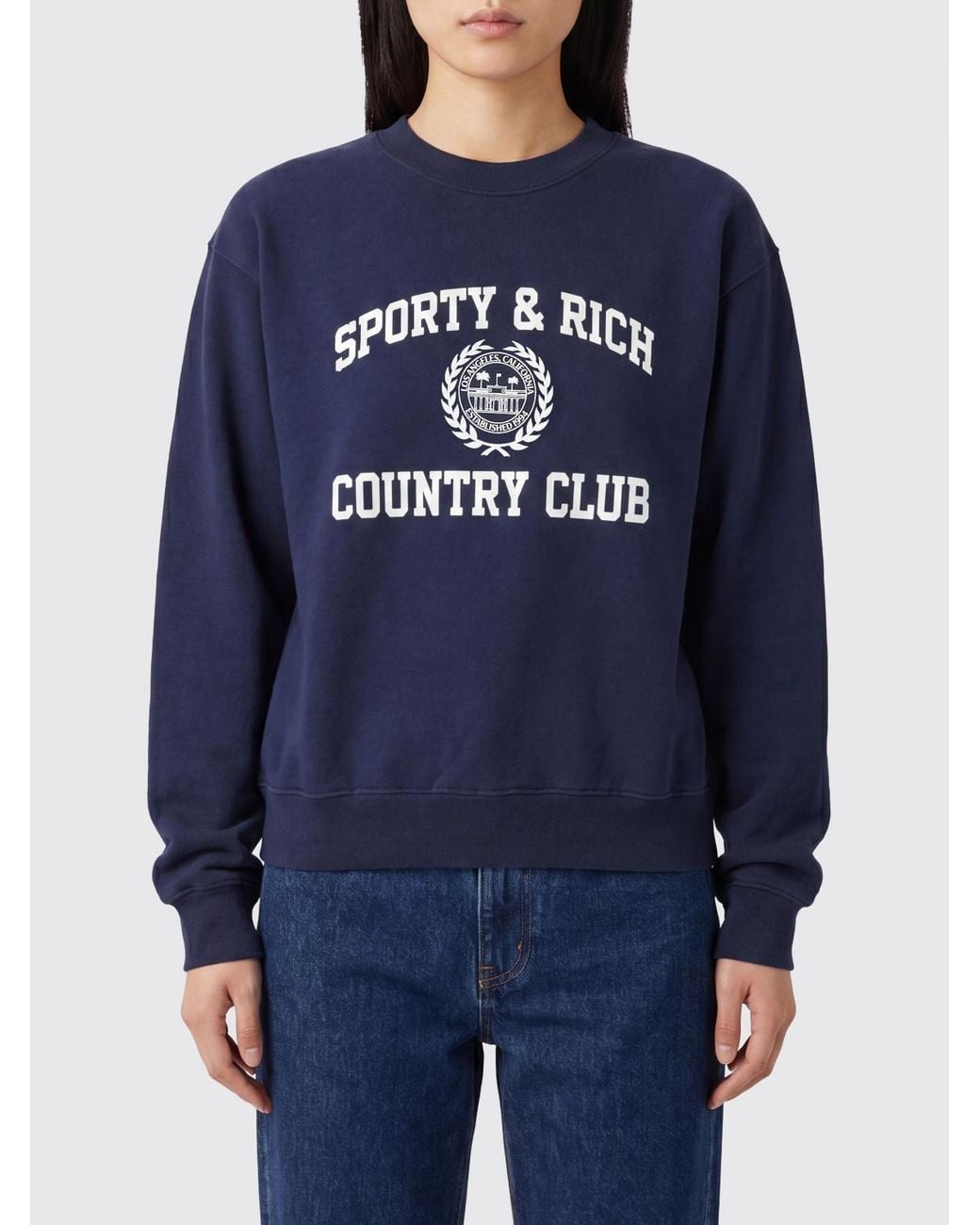 Sporty & Rich Blue Sporty &Amp Rich College Logo-Print Cotton Crewneck Jumper