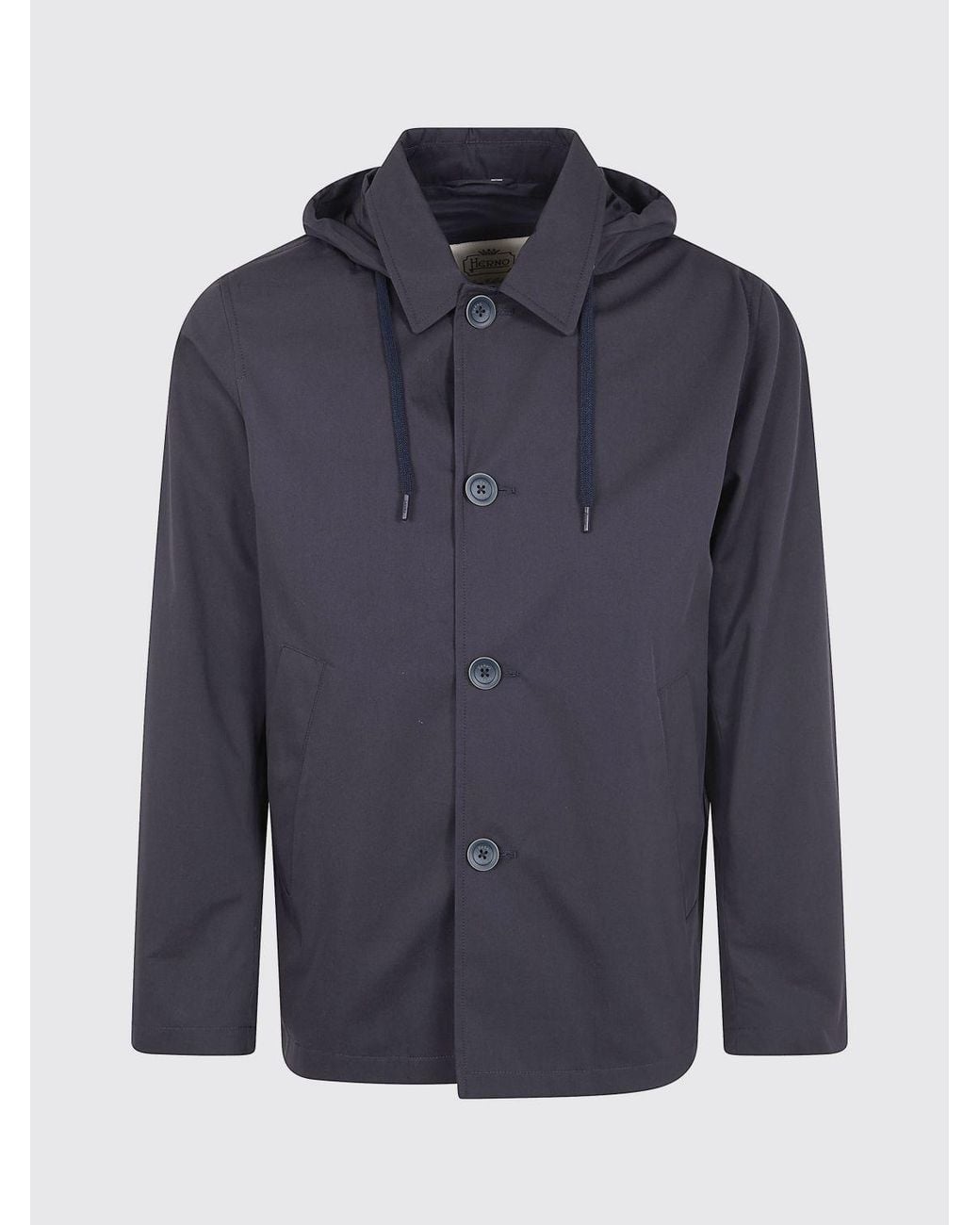 Herno Blue Short Cotton Hooded Raincoat With A Classic Collar And Button Closure for men