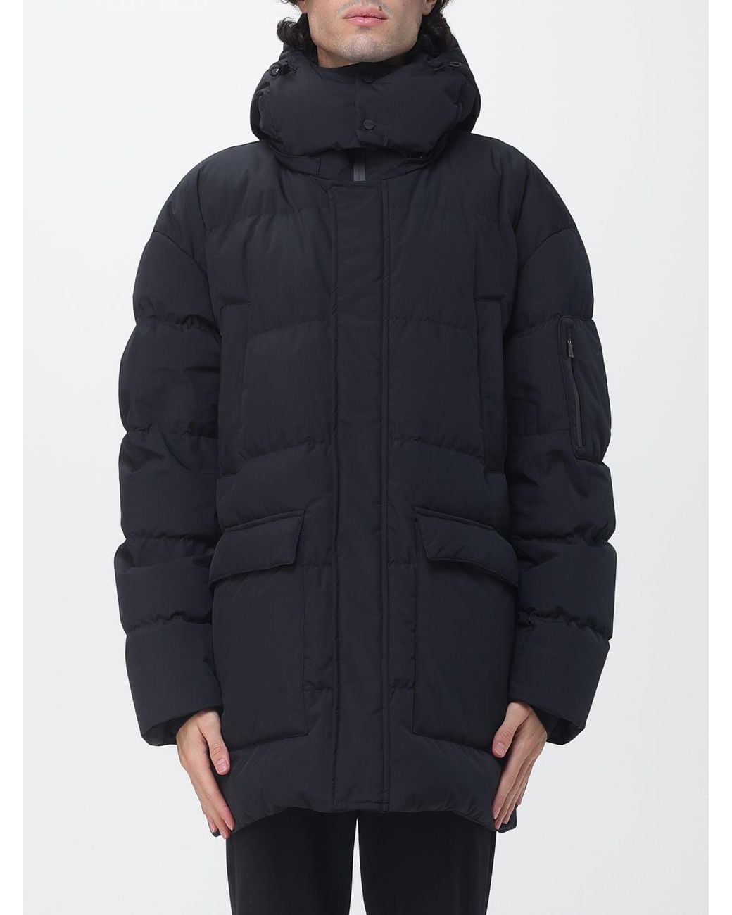 Herno Blue Short Quilted Nylon Puffer Jacket With Hood And Zip Closure for men