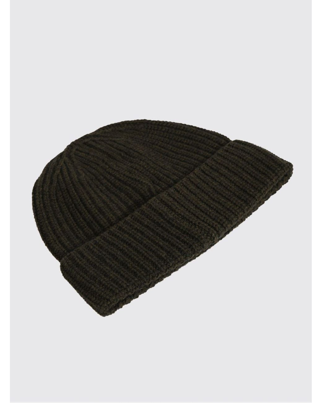 Stone Island Black Ribbed Virgin Wool Beanie Hat With Compass Logo for men