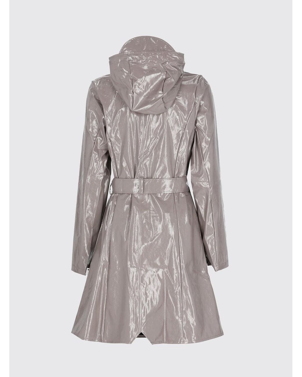 Rains Gray Waterproof Hooded Trench Coat With A Tie-Belt Waist
