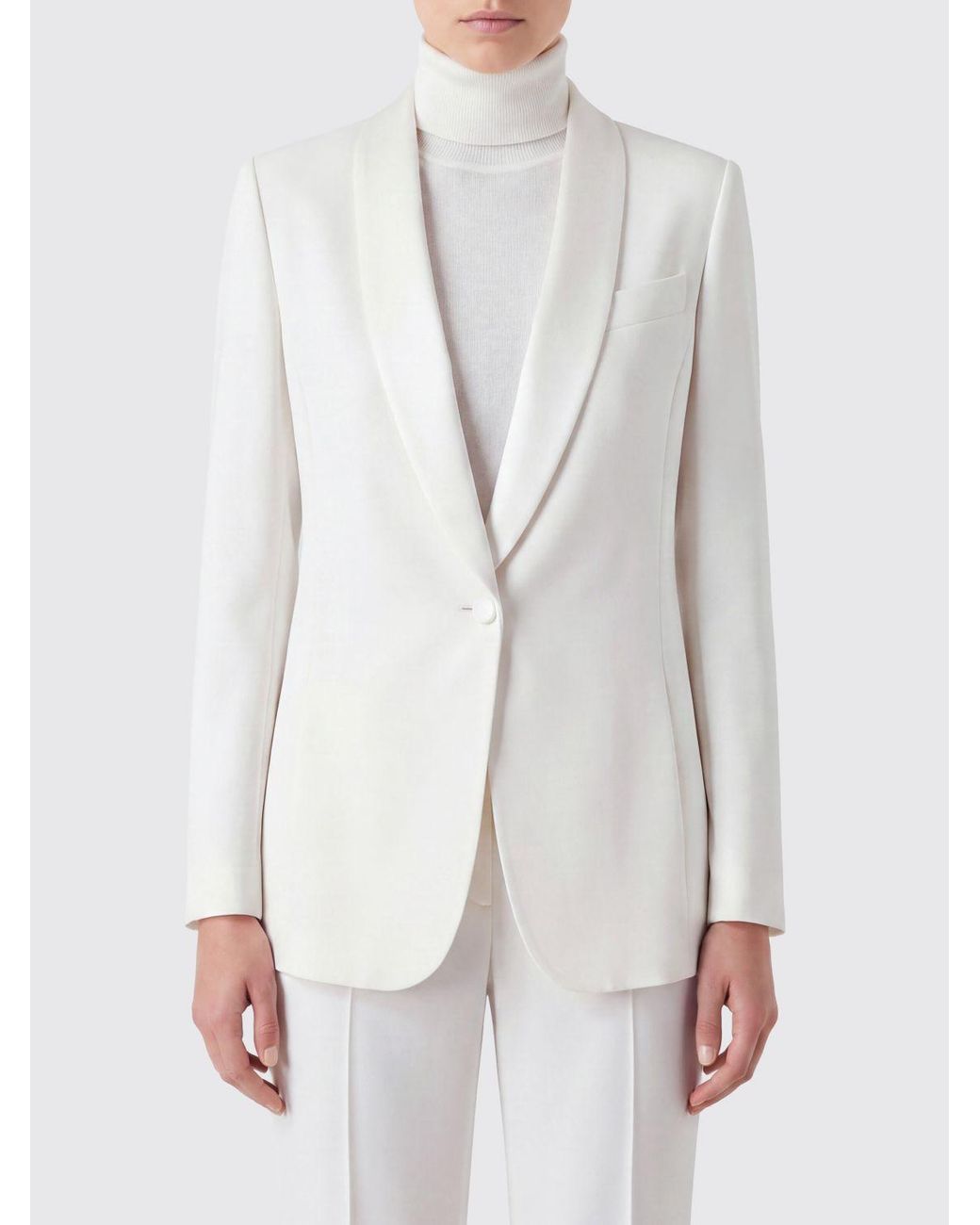 Giorgio Armani White Single-Breasted Silk Tuxedo Blazer With Shawl Collar
